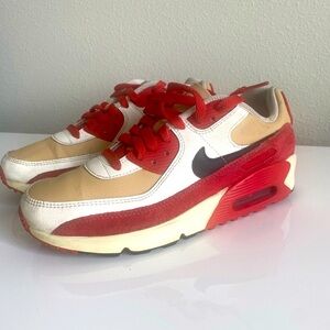 Nike Air Max 90 Leather Sesame Red Clay Running Shoes Youth Sz 5Y